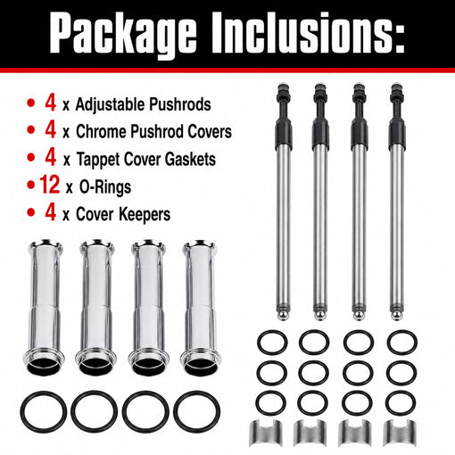 Motorcycle Complete Adjustable Pushrods & Cover Kit