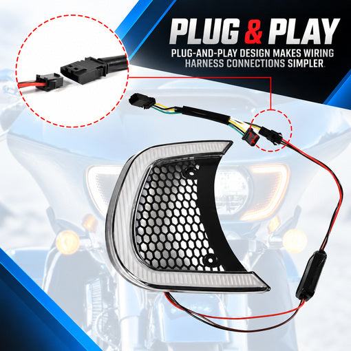 Motorcycle LED Headlight Vent Turn Signal For 2015-2024
