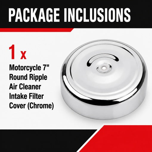Motorcycle 7" Round Ripple Air Cleaner Intake Filter Cover