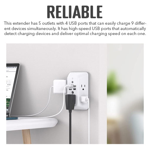9-In-1 Wall Outlet Extender With 4 USB Ports