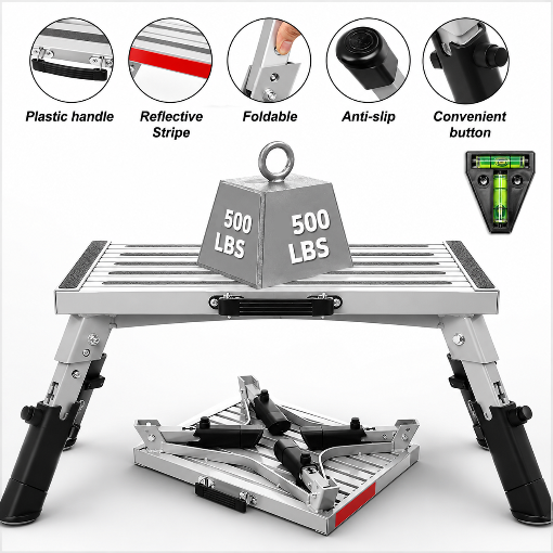 Height Adjustable RV Step Wide Platform