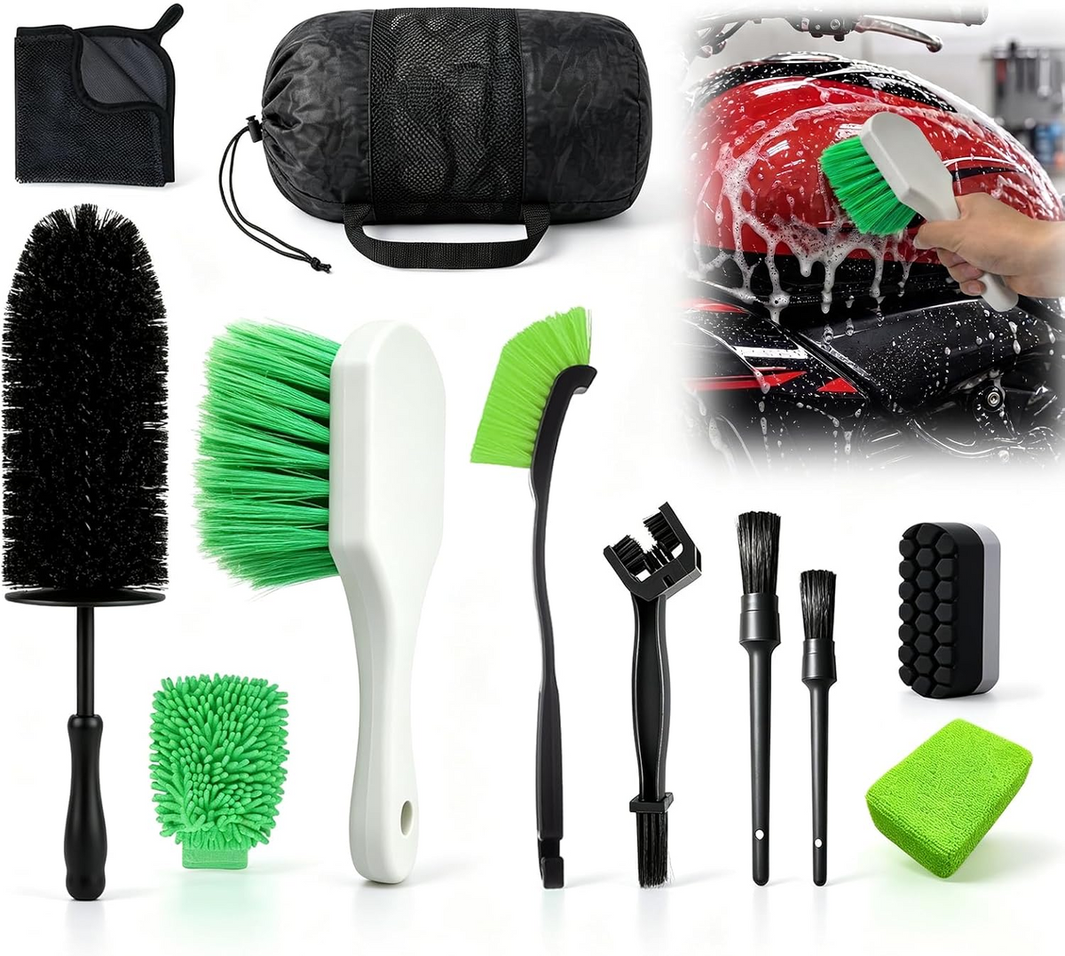 11PCS Professional Motorcycle Detailing & Wash Kit
