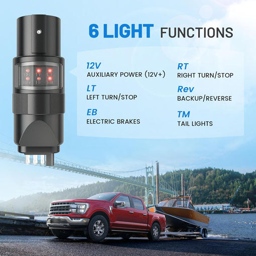 360 Rotatable 7 Way Blade & 4 Pin Trailer Light Wire Circuit Tester