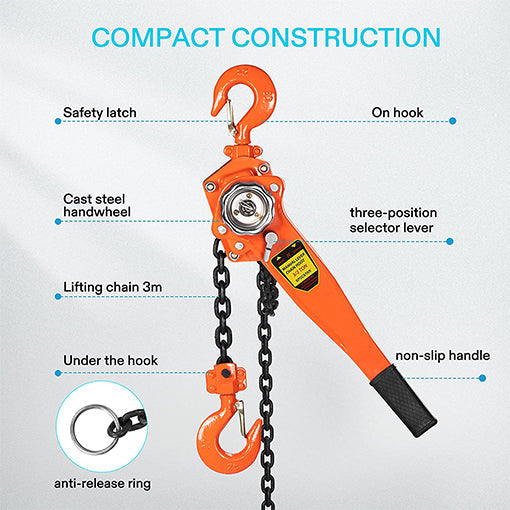 1-1/2 Ton Steel Lever Chain Hoist