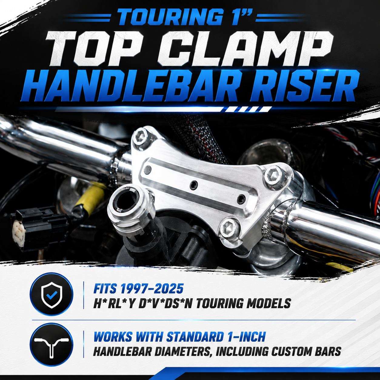 Motorcycle Anti-Slip Handlebar Risers 1'' Top Clamp