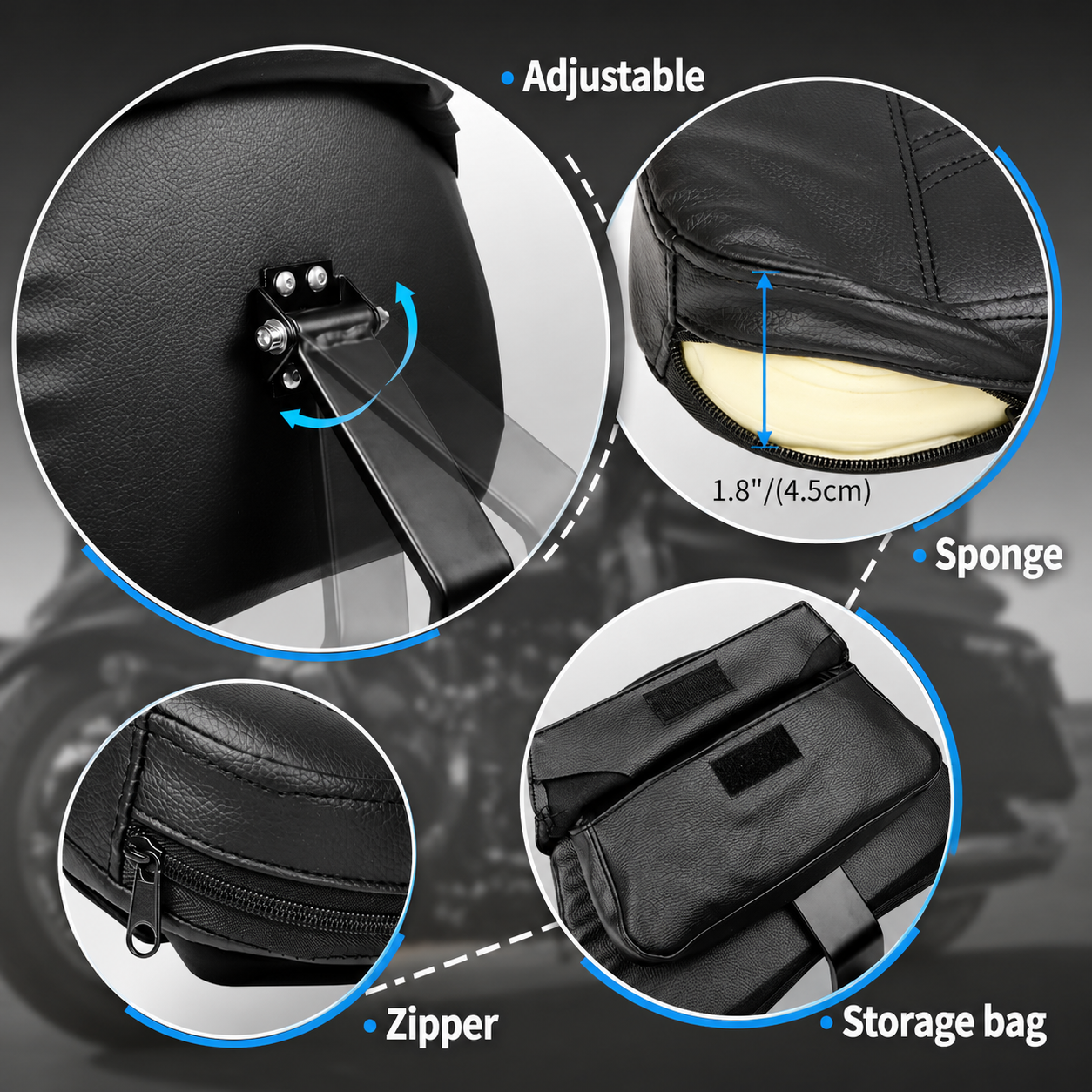 Motorcycle Adjustable Plug-in Driver Backrest