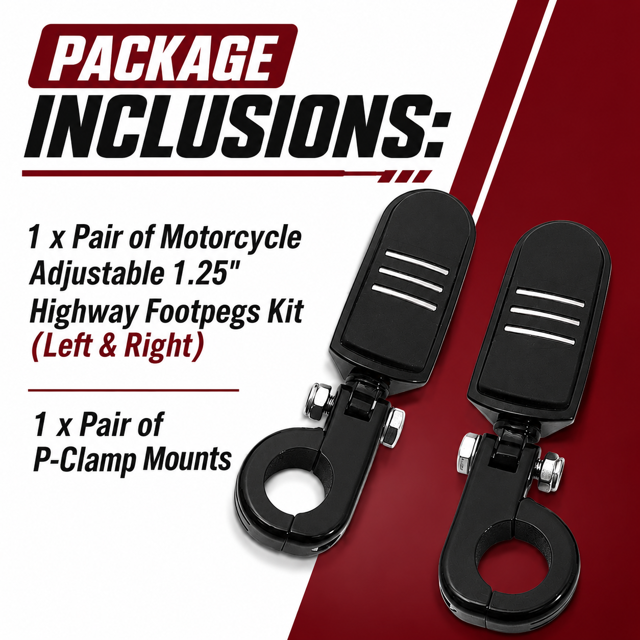 Motorcycle Adjustable 1.25" Highway Footpegs Kit