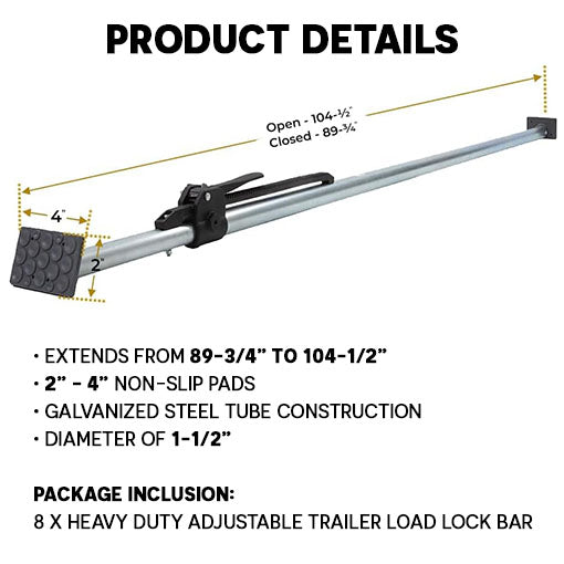 8-Pack Heavy Duty Adjustable Trailer Load Lock Bar