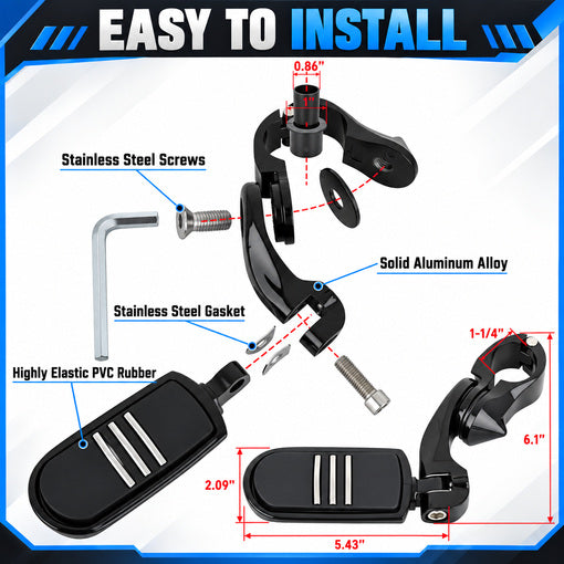 Motorcycle Bolt-On 1.25" Adjustable Highway Footpegs