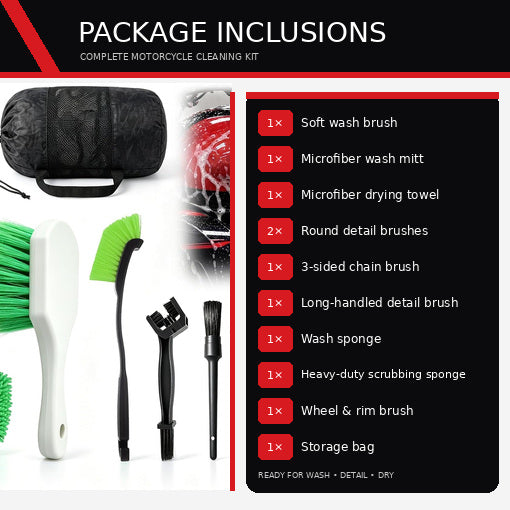 11PCS Professional Motorcycle Detailing & Wash Kit