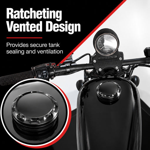 Motorcycle Screw-in Ratcheting Gloss Black Vented Gas Cap