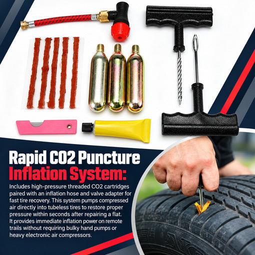 Motorcycle/ATV/UTV CO2 Tire Repair Kit with Inflator for Tubeless Tires