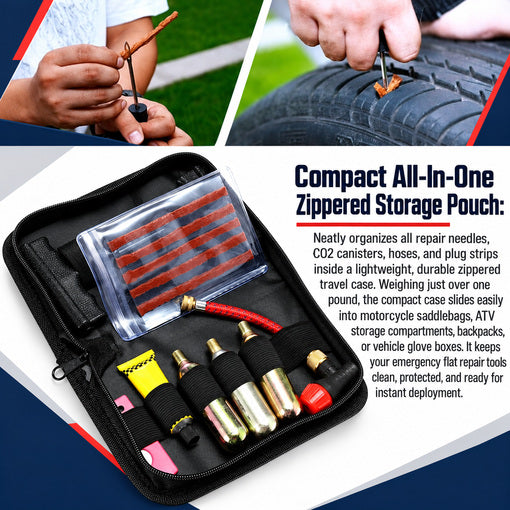 Motorcycle/ATV/UTV CO2 Tire Repair Kit with Inflator for Tubeless Tires