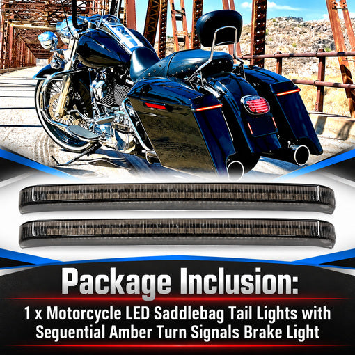 Motorcycle LED Saddlebag Tail Lights with Sequential Amber Turn Signals Brake Light