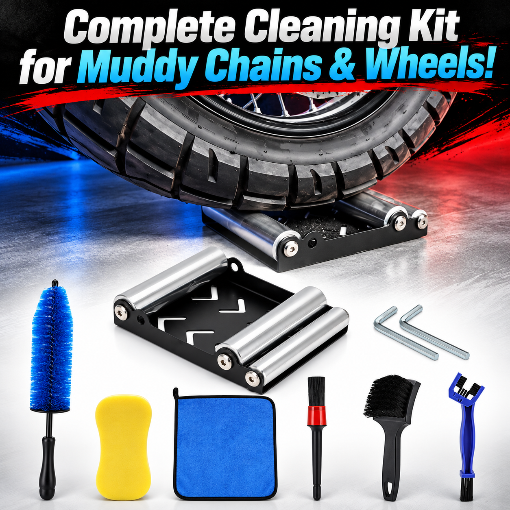 Motorcycle Wheel Cleaning Stand with Cleaning Brush Kit