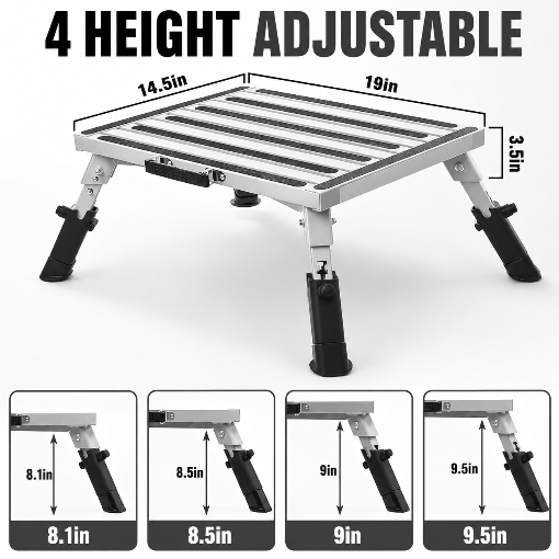 Height Adjustable RV Step Wide Platform