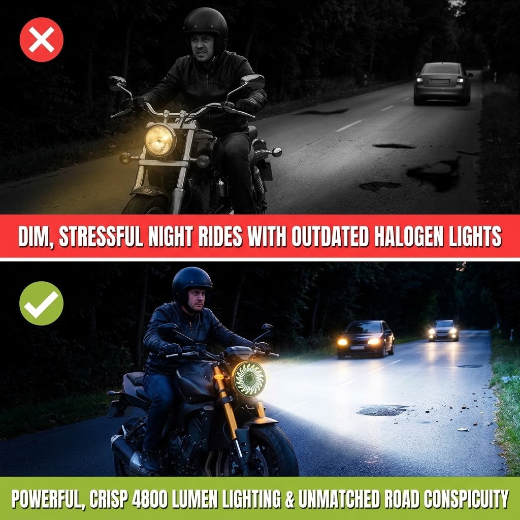 5-3/4" Motorcycle Headlight with White/Amber Chrysanthemum Petal DRL