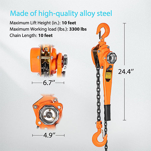 1-1/2 Ton Steel Lever Chain Hoist