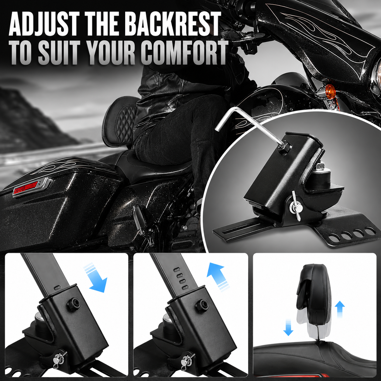Motorcycle Adjustable Plug-in Driver Backrest