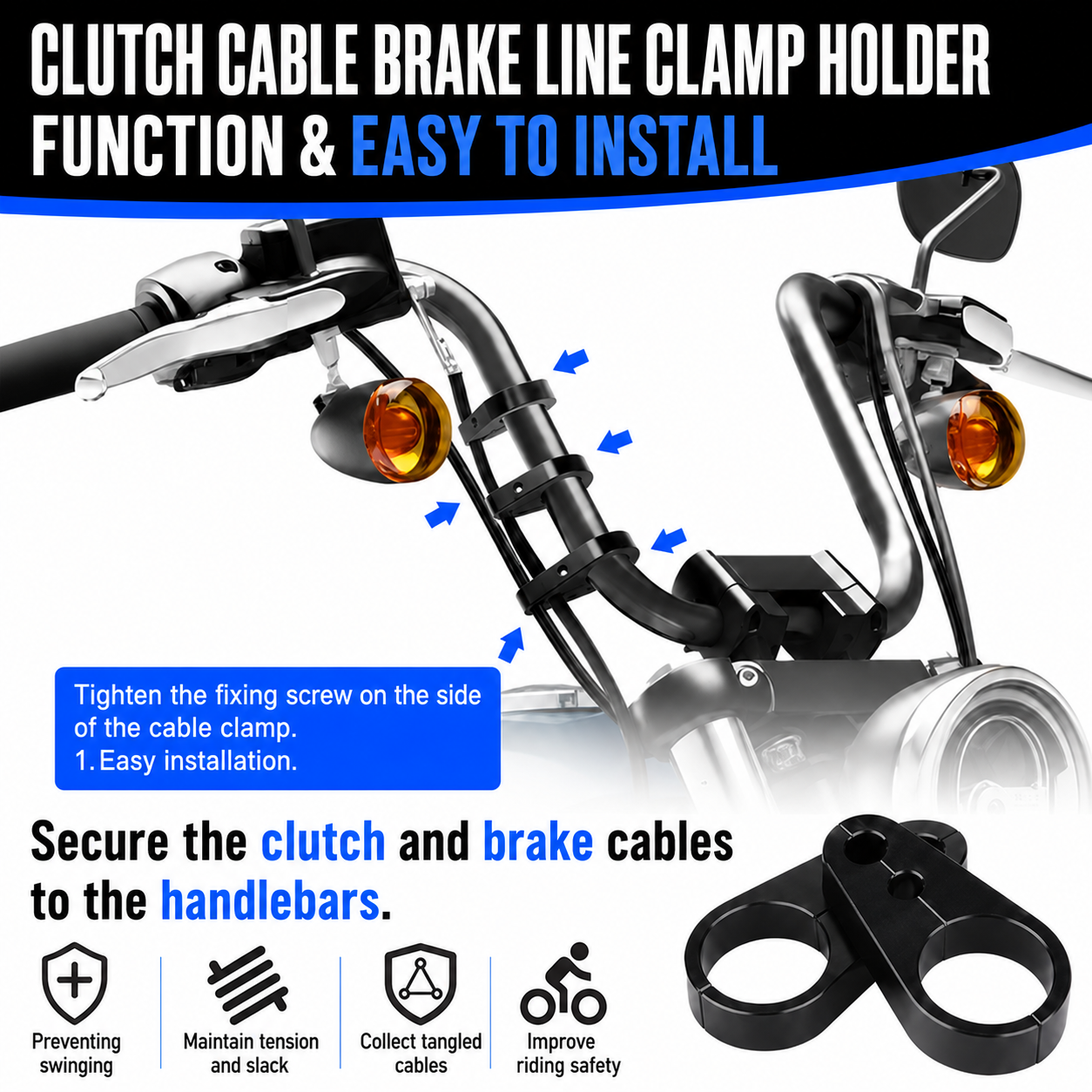 Motorcycle Handlebar Clutch Cable Brake Line Clamp Holder