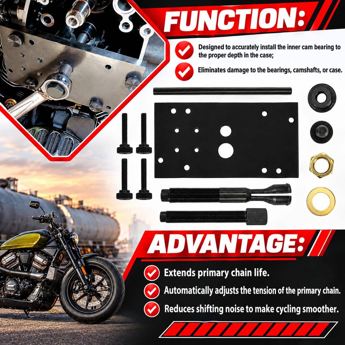 Motorcycle Inner Camshaft Bearing Remover & Installer Tool