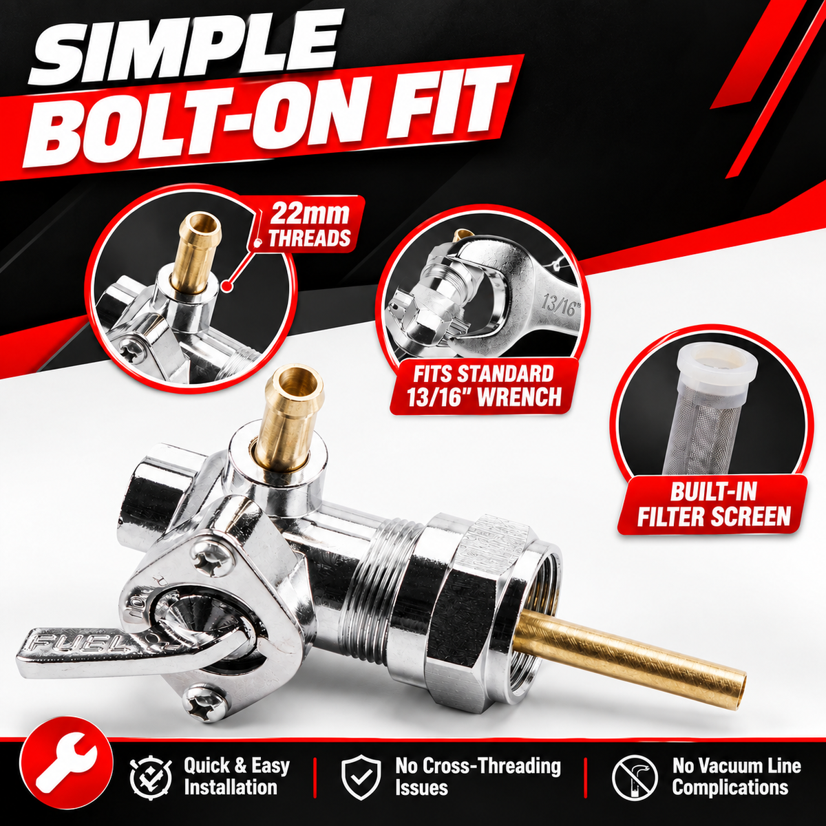 HD Motorcycle 22mm Petcock Fuel Valve Replacement