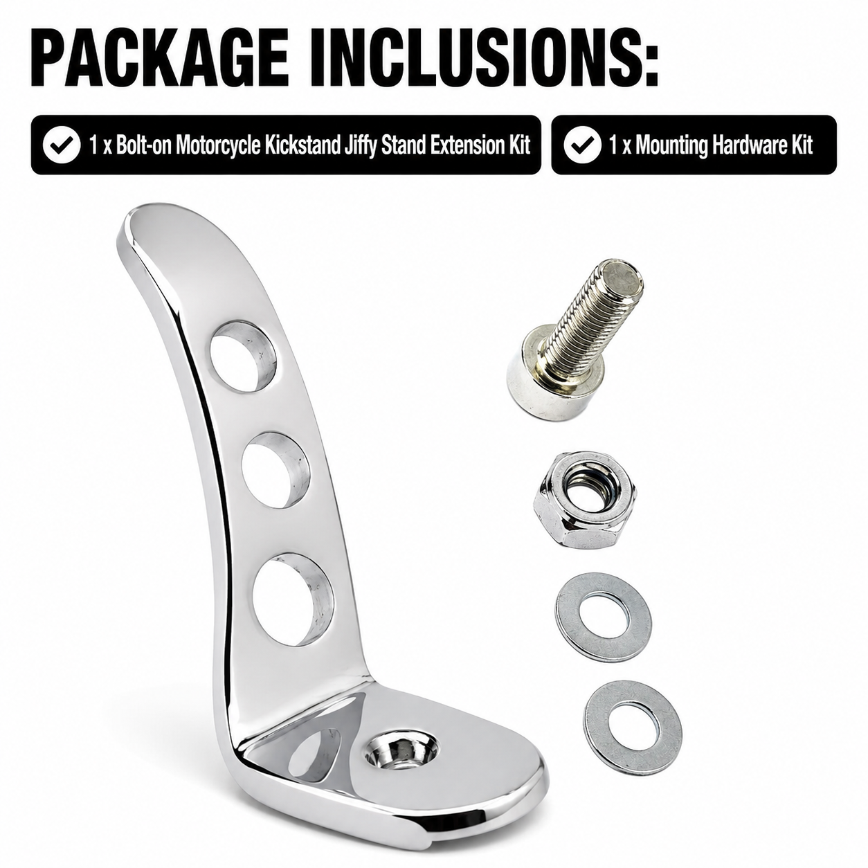 Bolt-on Motorcycle Kickstand Jiffy Stand Extension Kit