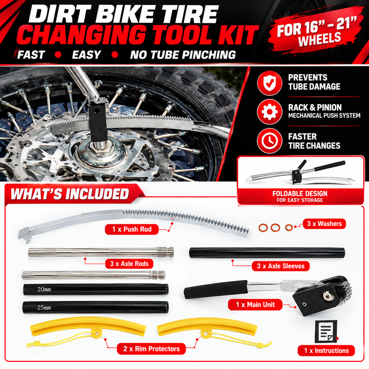 No-Pinch Dirt Bike Tire Changing Tool Kit