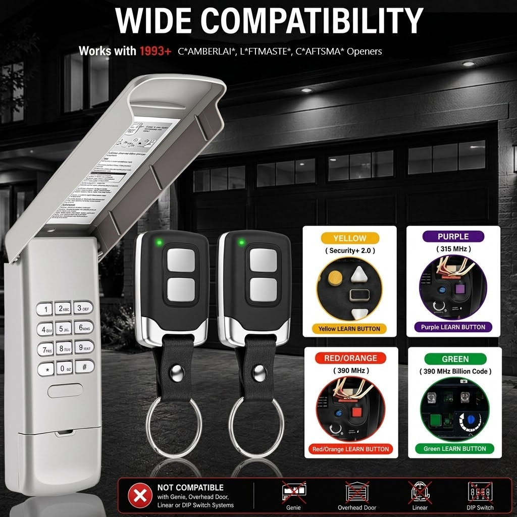 3-in-1 Garage Door Keypad & 2 Remotes