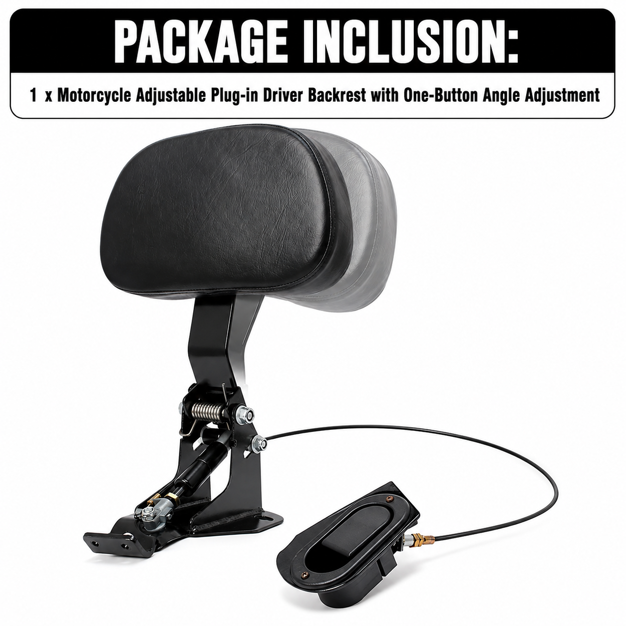 Motorcycle Adjustable Plug-in Driver Backrest with One-Button Angle Adjustment