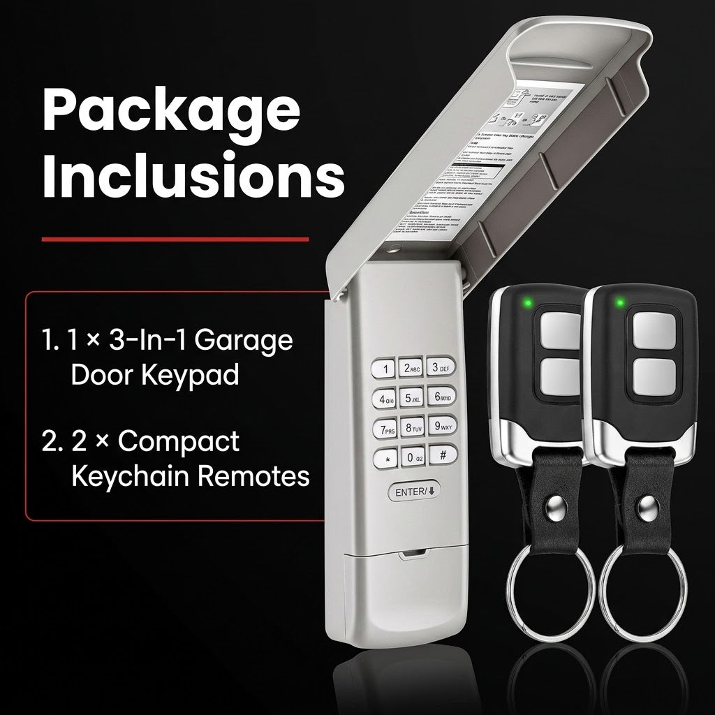 3-in-1 Garage Door Keypad & 2 Remotes