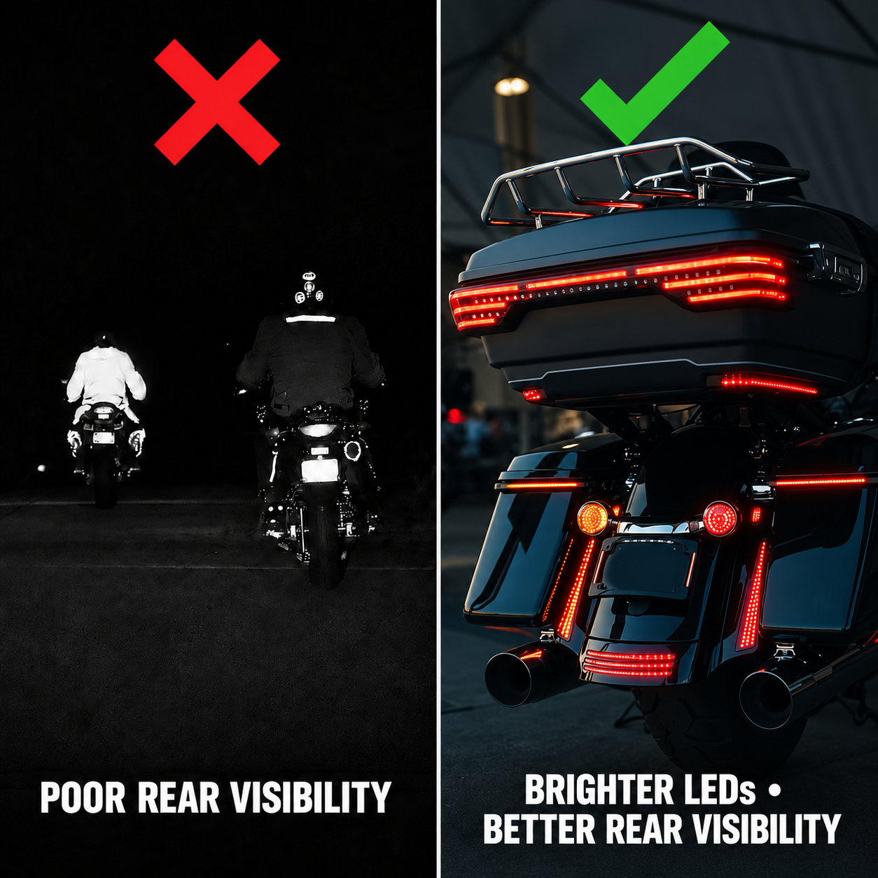 Motorcycle LED Saddlebag Tail Lights with Sequential Amber Turn Signals Brake Light