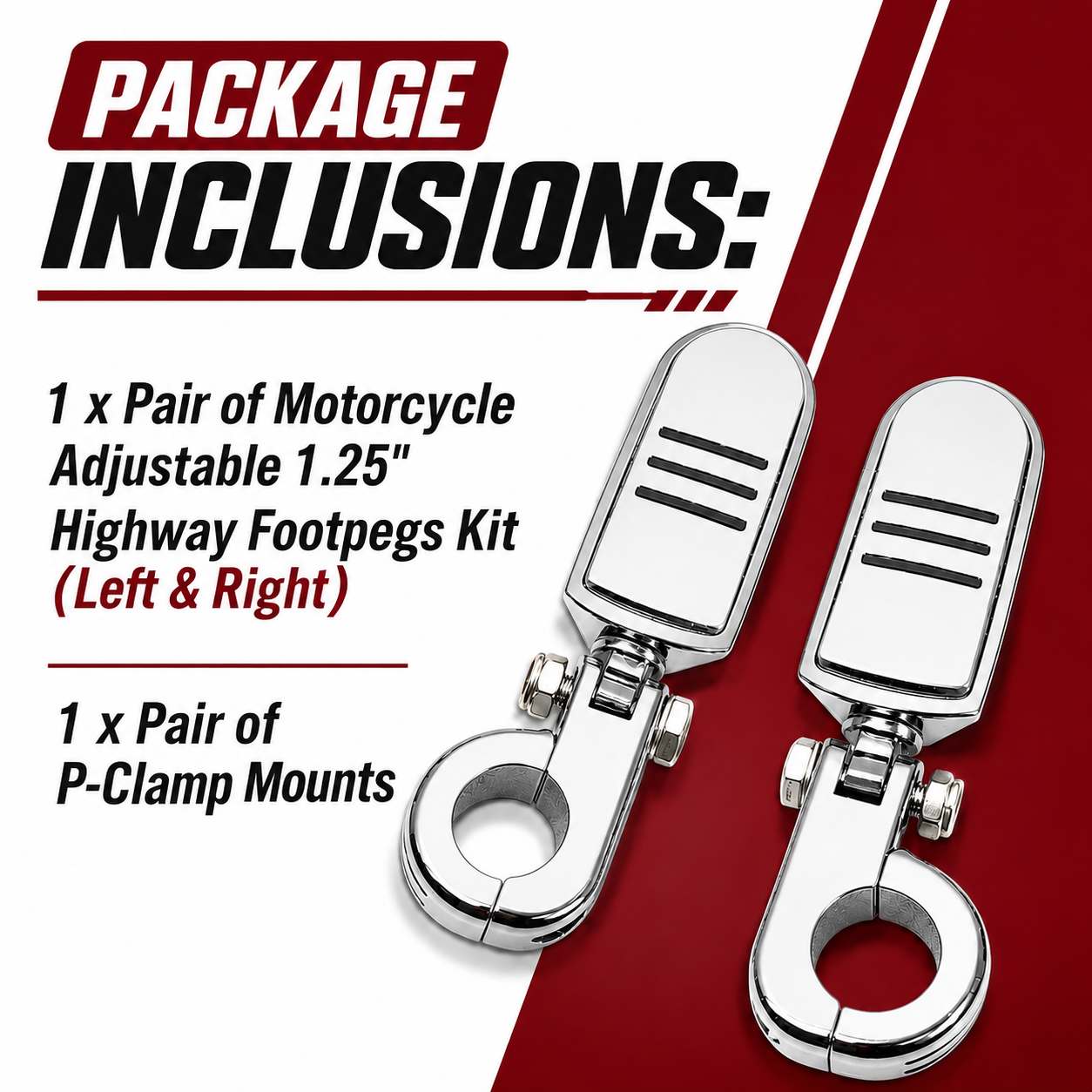 Motorcycle Adjustable 1.25" Highway Footpegs Kit