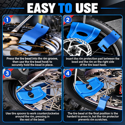 Motorcycle Tire Changing Spoon Kit with Bead Holder and Rim Protector
