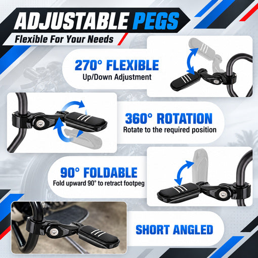 Motorcycle Bolt-On 1.25" Adjustable Highway Footpegs
