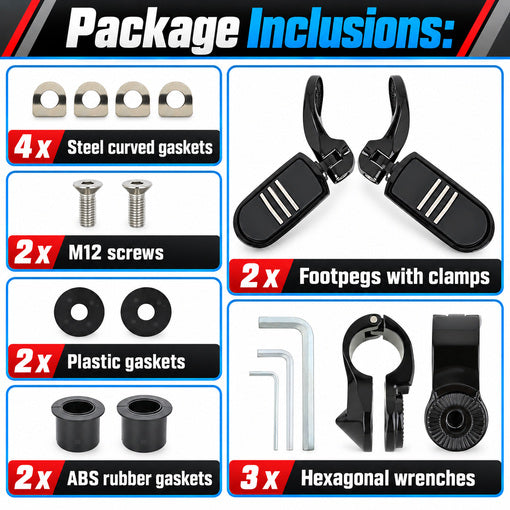 Motorcycle Bolt-On 1.25" Adjustable Highway Footpegs