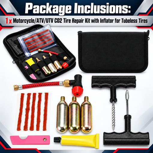Motorcycle/ATV/UTV CO2 Tire Repair Kit with Inflator for Tubeless Tires